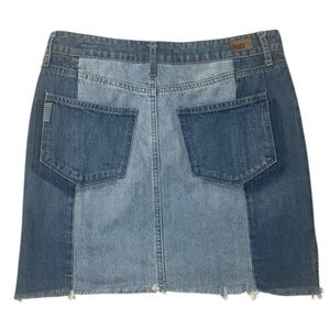 PAIGE Patchwork Denim Mini Skirt in Blue